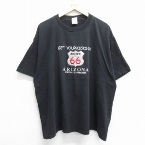 古着 半袖 ビンテージ Tシャツ メンズ 00年代 00s アリゾナ ルート66 刺繍 大きいサイズ コットン クルーネック 黒 ブラック X 中古 古着