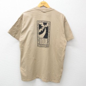 古着 ヘインズ Hanes 半袖 ビンテージ Tシャツ メンズ 00年代 00s ヤシの木 スポーツ コットン クルーネック ベージュ カーキ  中古 古着