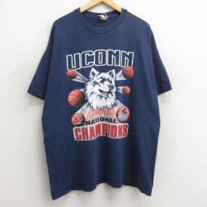 古着 半袖 ビンテージ Tシャツ メンズ 90年代 90s コネチカットハスキーズ バスケットボール 大きいサイズ ロング丈 コットン  中古 古着