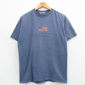 古着 半袖 ビンテージ Tシャツ メンズ 00年代 00s 星条旗 クルーネック 薄紺 ネイビー Mサイズ 中古 中古 古着