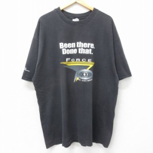 古着 ヘインズ Hanes 半袖 ビンテージ Tシャツ メンズ 90年代 90s ミリタリー FORCE 大きいサイズ コットン クルーネック 黒  中古 古着