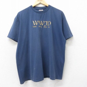 古着 オニータ ONEITA 半袖 ビンテージ Tシャツ メンズ 90年代 90s WWJD 刺繍 コットン クルーネック 紺 ネイビー XLサイズ 中 中古 古着