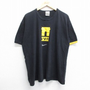 古着 ナイキ NIKE 半袖 ビンテージ Tシャツ メンズ 00年代 00s ワンポイントロゴ 大きいサイズ コットン クルーネック 黒 ブラ 中古 古着