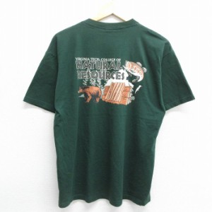 古着 フルーツオブザルーム 半袖 ビンテージ Tシャツ メンズ 00年代 00s バージニア工科大学 クマ クルーネック 緑 グリーン L 中古 古着