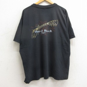 古着 半袖 ビンテージ Tシャツ メンズ 90年代 90s ハードロックカフェ 名古屋 ギター 大きいサイズ コットン クルーネック 黒  中古 古着