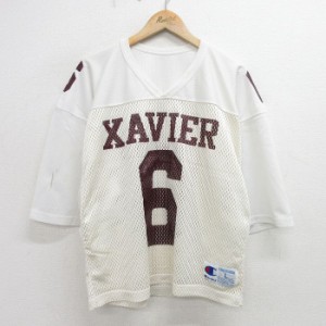 古着 チャンピオン Champion 半袖 ビンテージ フットボール Tシャツ メンズ 90年代 90s XAVIER 6 メッシュ地 Vネック USA製 白 中古 古着