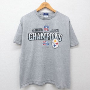 古着 リーボック REEBOK 半袖 ビンテージ Tシャツ メンズ 00年代 00s NFL ピッツバーグスティーラーズ クルーネック グレー 霜 中古 古着