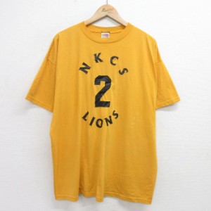 古着 フルーツオブザルーム 半袖 ビンテージ Tシャツ メンズ 00年代 00s NKCS LIONS 2 大きいサイズ クルーネック 黄色 イエロ 中古 古着