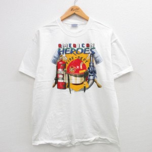 古着 ヘインズ Hanes 半袖 ビンテージ Tシャツ メンズ 00年代 00s 消防署 消火器 コットン クルーネック 白 ホワイト XLサイズ 中古 古着