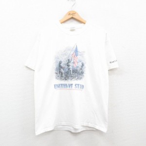 古着 ヘインズ Hanes 半袖 ビンテージ Tシャツ メンズ 00年代 00s 星条旗 コットン クルーネック 白 ホワイト Lサイズ 中古 中古 古着