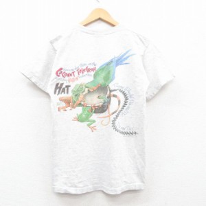 古着 半袖 ビンテージ Tシャツ メンズ 90年代 90s カエル 鳥 ココナッツ コットン クルーネック USA製 薄グレー 霜降り Lサイ 中古 古着