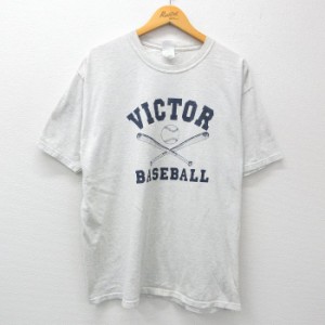 古着 半袖 ビンテージ Tシャツ メンズ 00年代 00s VICTOR 野球 大きいサイズ クルーネック 薄グレー 霜降り XLサイズ 中古 中古 古着