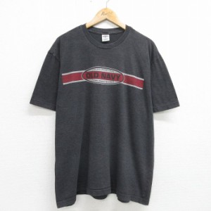 古着 オールドネイビー 半袖 ビンテージ Tシャツ メンズ 00年代 00s ビッグロゴ 大きいサイズ コットン クルーネック 濃グレー 中古 古着