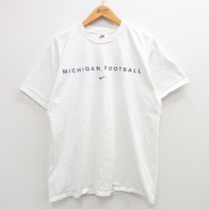 古着 ナイキ NIKE 半袖 ビンテージ Tシャツ メンズ 00年代 00s ミシガン フットボール コットン クルーネック 白 ホワイト Lサ 中古 古着
