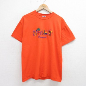 古着 ジャージーズ 半袖 ビンテージ Tシャツ メンズ 90年代 90s バハマ 刺繍 コットン クルーネック USA製 オレンジ Lサイズ  中古 古着