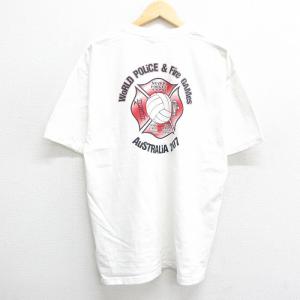 古着 半袖 ビンテージ Tシャツ メンズ 00年代 00s バレーボール オーストラリア 消防署 コットン クルーネック 白 ホワイト XL 中古 古着