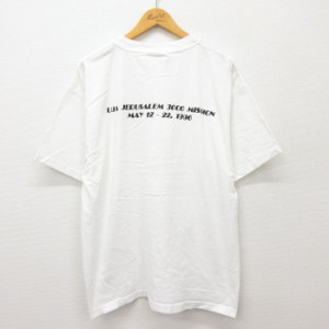 古着 半袖 ビンテージ Tシャツ メンズ 90年代 90s エルサレム 花火 大きいサイズ コットン クルーネック USA製 白 ホワイト XL 中古 古着