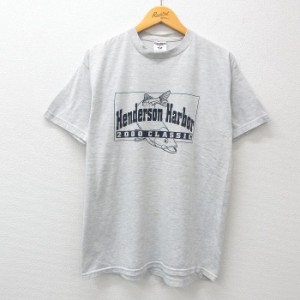 古着 ジャージーズ 半袖 ビンテージ Tシャツ メンズ 00年代 00s 魚 企業広告 バドワイザー クルーネック 薄グレー 霜降り Lサ 中古 古着