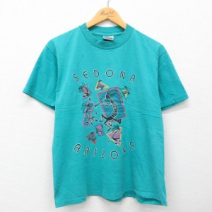 古着 オニータ ONEITA 半袖 ビンテージ Tシャツ メンズ 90年代 90s ホピ族 ココペリ セドナ コットン クルーネック USA製 青緑 中古 古着