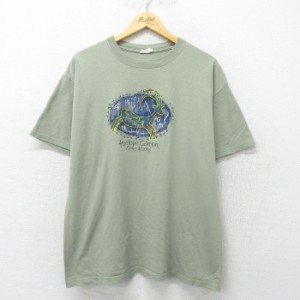 古着 半袖 ビンテージ Tシャツ メンズ 00年代 00s ヤギ 大きいサイズ コットン クルーネック 緑 グリーン XLサイズ 中古 中古 古着