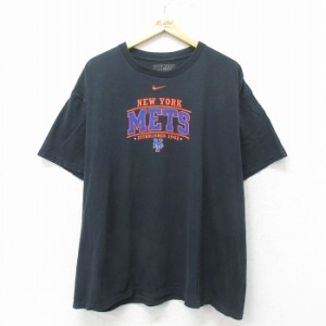 古着 ナイキ NIKE 半袖 ビンテージ Tシャツ メンズ 00年代 00s ニューヨークメッツ 大きいサイズ コットン クルーネック 黒 ブ 中古 古着