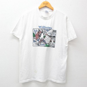 古着 ヘインズ Hanes 半袖 ビンテージ Tシャツ メンズ 90年代 90s 犬 ウィリストン クルーネック 白 ホワイト Lサイズ 中古 中古 古着