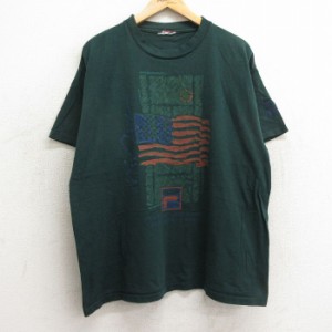 古着 フィラ FILA 半袖 ビンテージ Tシャツ メンズ 90年代 90s 星条旗 テニス クルーネック 緑 グリーン XLサイズ 中古 中古 古着