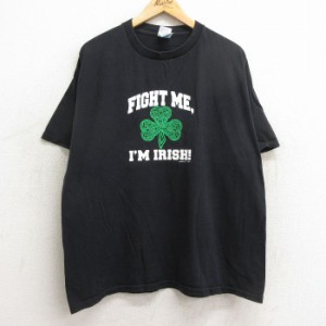 古着 半袖 ビンテージ Tシャツ メンズ 00年代 00s クローバー アイリッシュ コットン クルーネック 黒 ブラック XLサイズ 中古 中古 古着