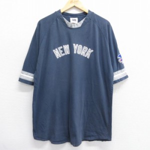 古着 リー Lee 半袖 ビンテージ Tシャツ メンズ 00年代 00s MLB ニューヨークヤンキース ラグラン クルーネック 紺他 ネイビー 中古 古着