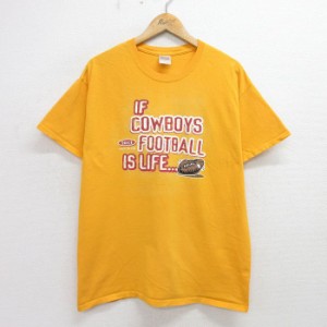 古着 半袖 ビンテージ Tシャツ メンズ 00年代 00s アメフト 大きいサイズ コットン クルーネック 黄色 イエロー Lサイズ 中古 中古 古着