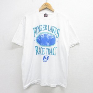 古着 フルーツオブザルーム 半袖 ビンテージ Tシャツ メンズ 90年代 90s 馬 競馬 大きいサイズ クルーネック USA製 白 ホワイ 中古 古着