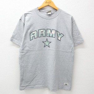 古着 半袖 ビンテージ Tシャツ メンズ 00年代 00s ミリタリー アーミー ARMY クルーネック グレー 霜降り Lサイズ 中古 中古 古着