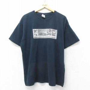 古着 半袖 ビンテージ Tシャツ メンズ 00年代 00s アメフト 大きいサイズ コットン クルーネック 黒 ブラック XLサイズ 中古 中古 古着