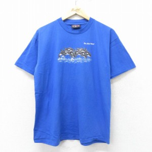 古着 半袖 ビンテージ Tシャツ メンズ 90年代 90s シャチ コットン クルーネック USA製 青 ブルー Lサイズ 中古 中古 古着