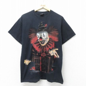 古着 半袖 ビンテージ Tシャツ メンズ 00年代 00s SKULBONE ピエロ コットン クルーネック 黒 ブラック Lサイズ 中古 中古 古着