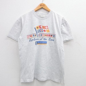 古着 半袖 ビンテージ Tシャツ メンズ 90年代 90s 国旗 ロイヤルカリビアン コットン クルーネック 薄グレー 霜降り XLサイズ  中古 古着