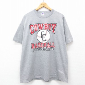 古着 ラッセル 半袖 ビンテージ Tシャツ メンズ 00年代 00s COWBOY 野球 大きいサイズ クルーネック グレー 霜降り XLサイズ  中古 古着