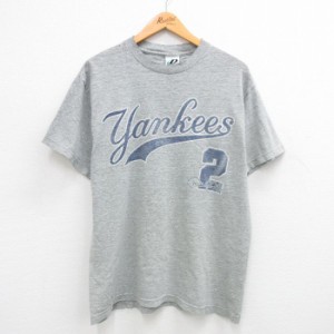 古着 半袖 ビンテージ Tシャツ メンズ 00年代 00s MLB ニューヨークヤンキース デレクジーター 2 コットン クルーネック グレ 中古 古着