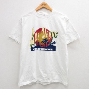 古着 半袖 ビンテージ Tシャツ メンズ 90年代 90s ラスベガス ヤシの木 コットン クルーネック 白 ホワイト Lサイズ 中古 中古 古着