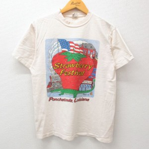 古着 オニータ ONEITA 半袖 ビンテージ Tシャツ メンズ 90年代 90s イチゴ ワニ コットン クルーネック USA製 薄ピンク系 Mサ 中古 古着