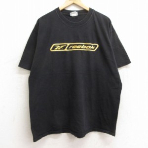 古着 リーボック REEBOK 半袖 ビンテージ Tシャツ メンズ 00年代 00s ビッグロゴ 大きいサイズ コットン クルーネック 黒 ブラ 中古 古着