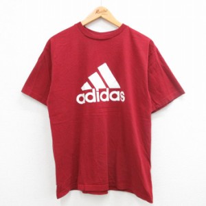 古着 アディダス adidas 半袖 ビンテージ Tシャツ メンズ 00年代 00s ビッグロゴ コットン クルーネック エンジ Lサイズ 中古 中古 古着