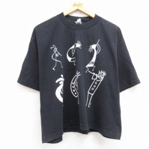 古着 半袖 ビンテージ Tシャツ メンズ 90年代 90s ココペリ ホピ族 コットン クルーネック USA製 黒 ブラック XLサイズ 中古 中古 古着