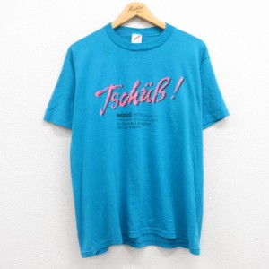 古着 ジャージーズ 半袖 ビンテージ Tシャツ メンズ 80年代 80s tschuB クルーネック USA製 水色 Lサイズ 中古 中古 古着