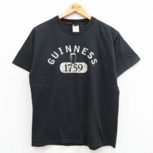 古着 半袖 ビンテージ Tシャツ メンズ 00年代 00s ギネス ビール コットン クルーネック 黒 ブラック Lサイズ 中古 中古 古着