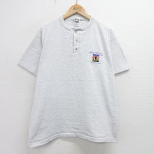 古着 半袖 ビンテージ Tシャツ メンズ 90年代 90s アディロンダック 登山 大きいサイズ ヘンリーネック USA製 薄グレー 霜降り 中古 古着