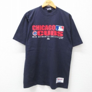 古着 マジェスティック 半袖 ビンテージ Tシャツ メンズ 00年代 00s MLB シカゴカブス コットン クルーネック 濃紺 ネイビー  中古 古着