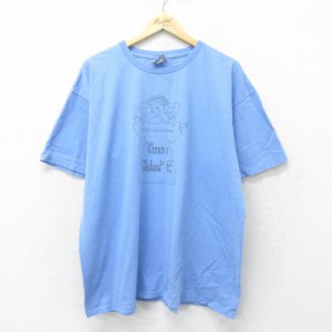 古着 半袖 ビンテージ Tシャツ メンズ 00年代 00s ウーマン 大きいサイズ コットン クルーネック 水色 XLサイズ 中古 中古 古着