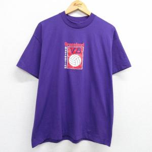 古着 フルーツオブザルーム 半袖 ビンテージ Tシャツ メンズ 90年代 90s バレーボール グレイスランド クルーネック USA製 紫  中古 古着