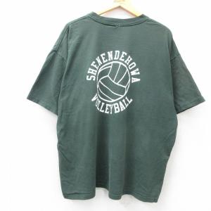 古着 半袖 ビンテージ Tシャツ メンズ 00年代 00s SHENENDEHOWA バレーボール 大きいサイズ コットン クルーネック 緑 グリー 中古 古着